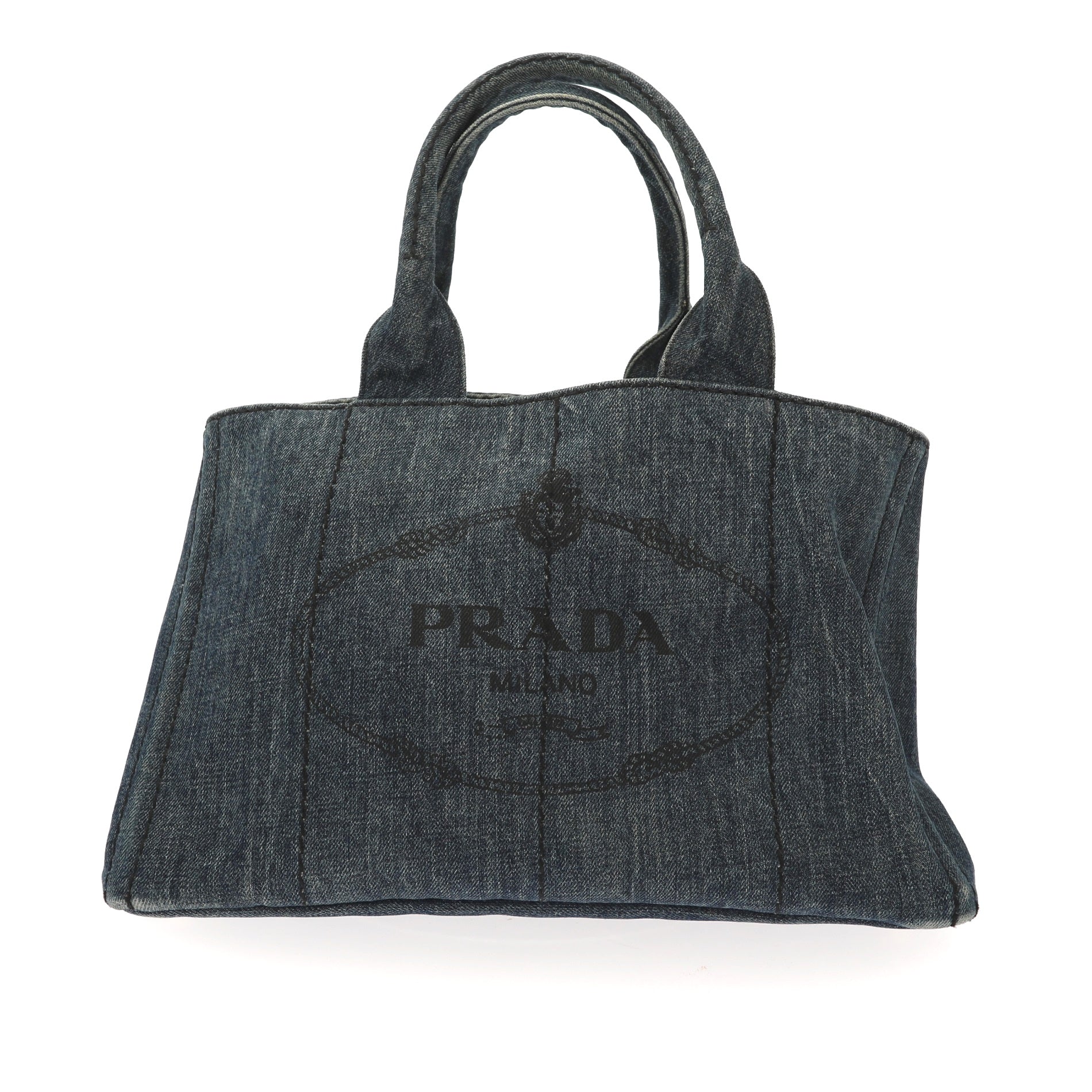 Prada Canapa Handbag In Blue Denim/Jeans